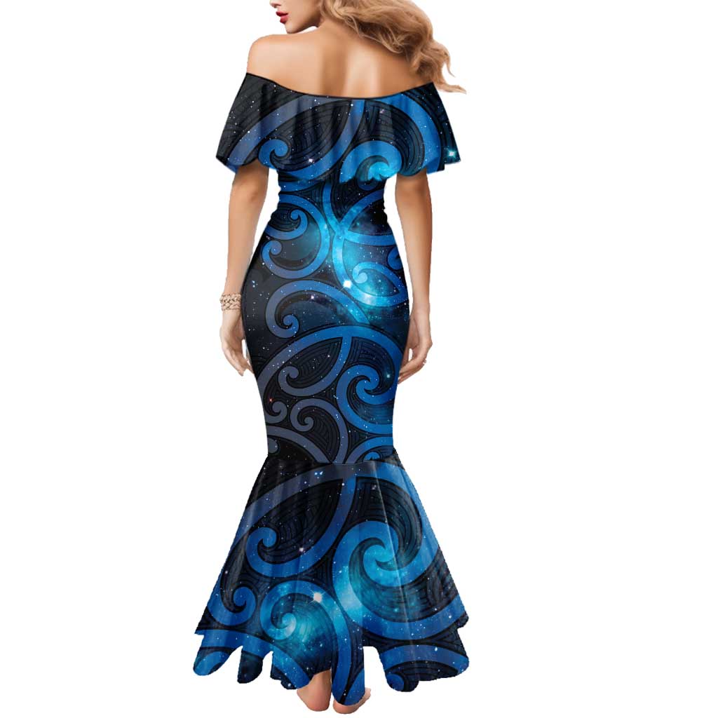 New Zealand Maori Matariki Family Matching Mermaid Dress and Hawaiian Shirt Galaxy Kowhaiwhai LT7 - Polynesian Pride