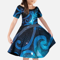 New Zealand Maori Matariki Family Matching Off Shoulder Maxi Dress and Hawaiian Shirt Galaxy Kowhaiwhai LT7 Daughter's Dress Galaxy - Polynesian Pride