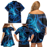 New Zealand Maori Matariki Family Matching Off Shoulder Short Dress and Hawaiian Shirt Galaxy Kowhaiwhai LT7 - Polynesian Pride