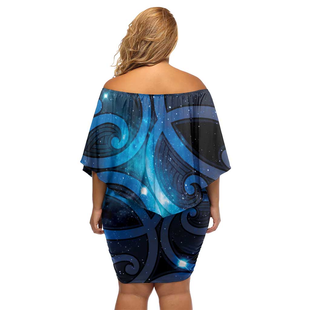 New Zealand Maori Matariki Family Matching Off Shoulder Short Dress and Hawaiian Shirt Galaxy Kowhaiwhai LT7 - Polynesian Pride