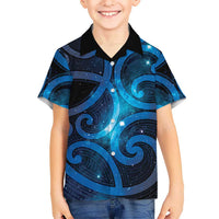 New Zealand Maori Matariki Family Matching Off Shoulder Short Dress and Hawaiian Shirt Galaxy Kowhaiwhai LT7 Son's Shirt Galaxy - Polynesian Pride