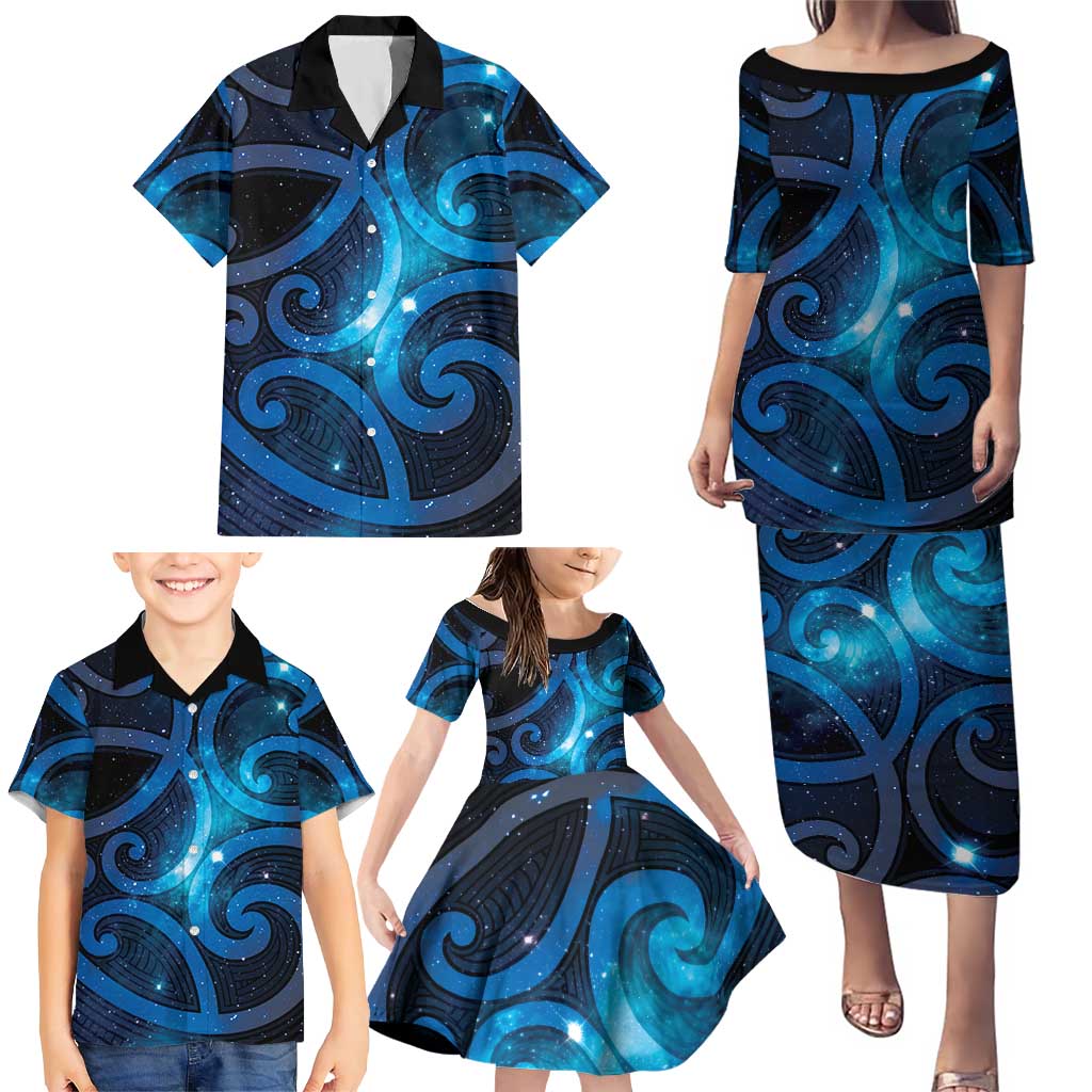 New Zealand Maori Matariki Family Matching Puletasi and Hawaiian Shirt Galaxy Kowhaiwhai LT7 - Polynesian Pride