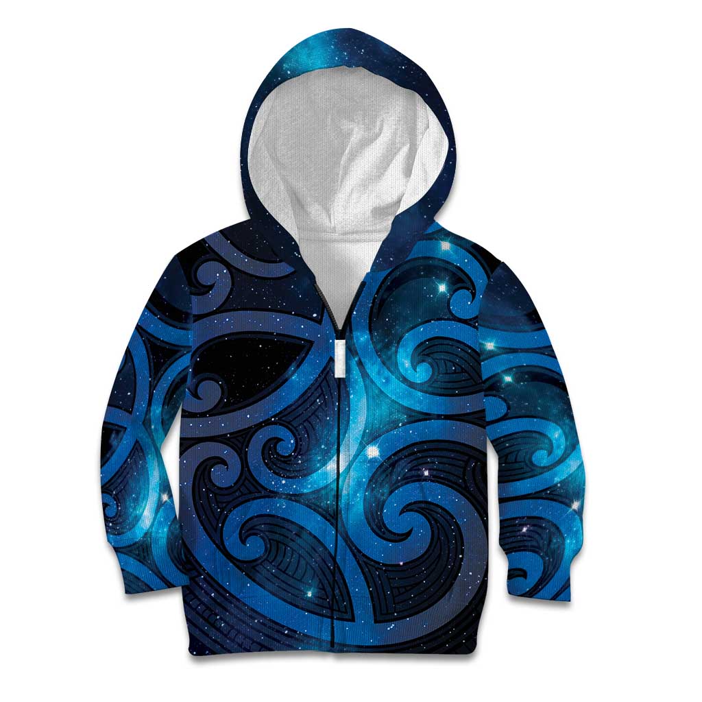 New Zealand Maori Matariki Kid Hoodie Galaxy Kowhaiwhai LT7 Zip Hoodie Galaxy - Polynesian Pride