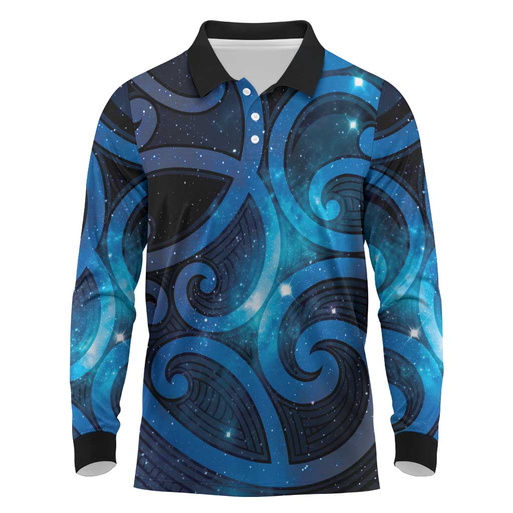New Zealand Maori Matariki Long Sleeve Polo Shirt Galaxy Kowhaiwhai LT7 Galaxy - Polynesian Pride