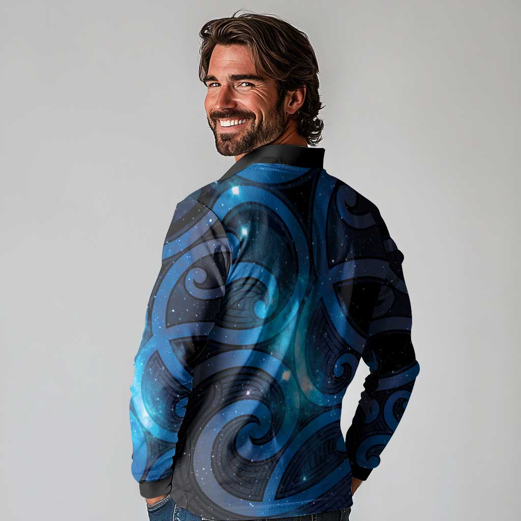 New Zealand Maori Matariki Long Sleeve Polo Shirt Galaxy Kowhaiwhai LT7 - Polynesian Pride
