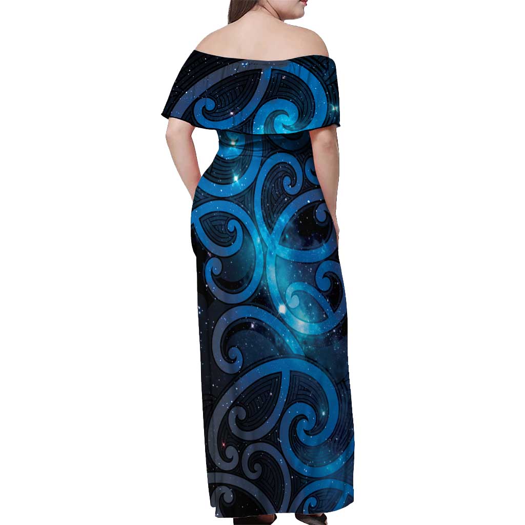 New Zealand Maori Matariki Off Shoulder Maxi Dress Galaxy Kowhaiwhai LT7 - Polynesian Pride