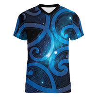 New Zealand Maori Matariki Women V-Neck T-Shirt Galaxy Kowhaiwhai LT7 Female Galaxy - Polynesian Pride