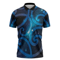 New Zealand Maori Matariki Zipper Polo Shirt Galaxy Kowhaiwhai LT7 Galaxy - Polynesian Pride