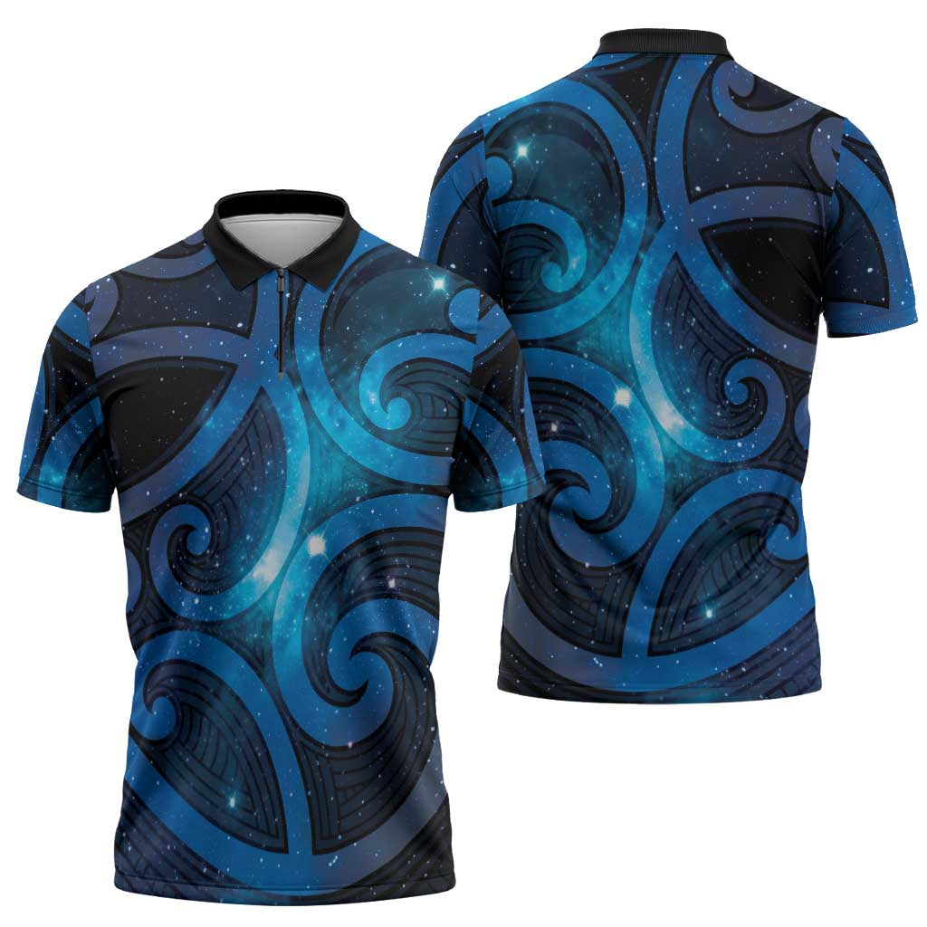 New Zealand Maori Matariki Zipper Polo Shirt Galaxy Kowhaiwhai LT7 - Polynesian Pride