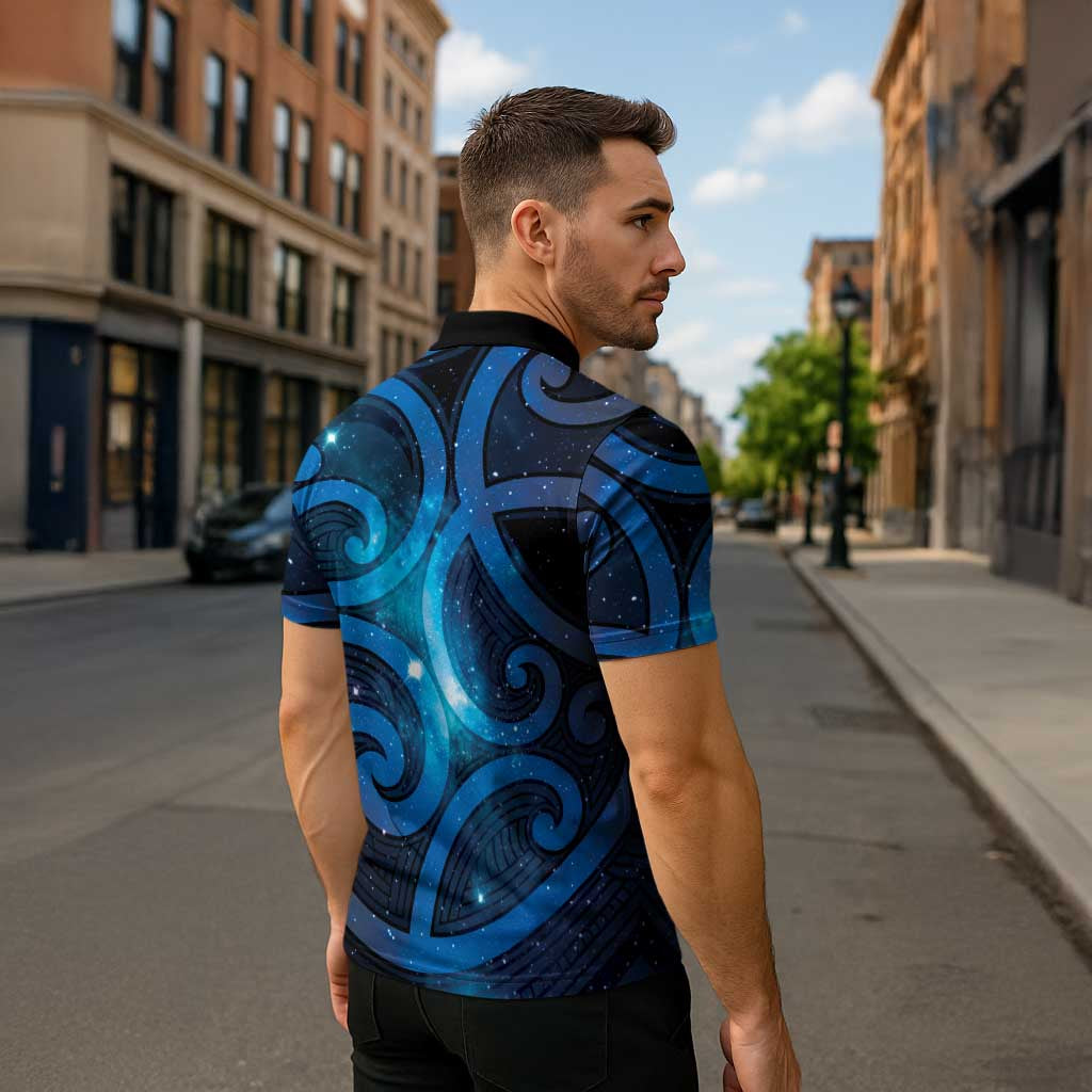New Zealand Maori Matariki Zipper Polo Shirt Galaxy Kowhaiwhai LT7 - Polynesian Pride