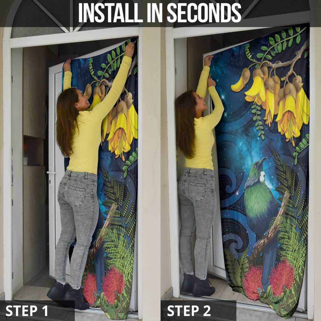 Tui Bird New Zealand Starry Sky Door Cover Maori Koru