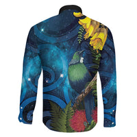Tui Bird New Zealand Starry Sky Family Matching Long Sleeve Bodycon Dress and Hawaiian Shirt Maori Koru LT7 - Polynesian Pride