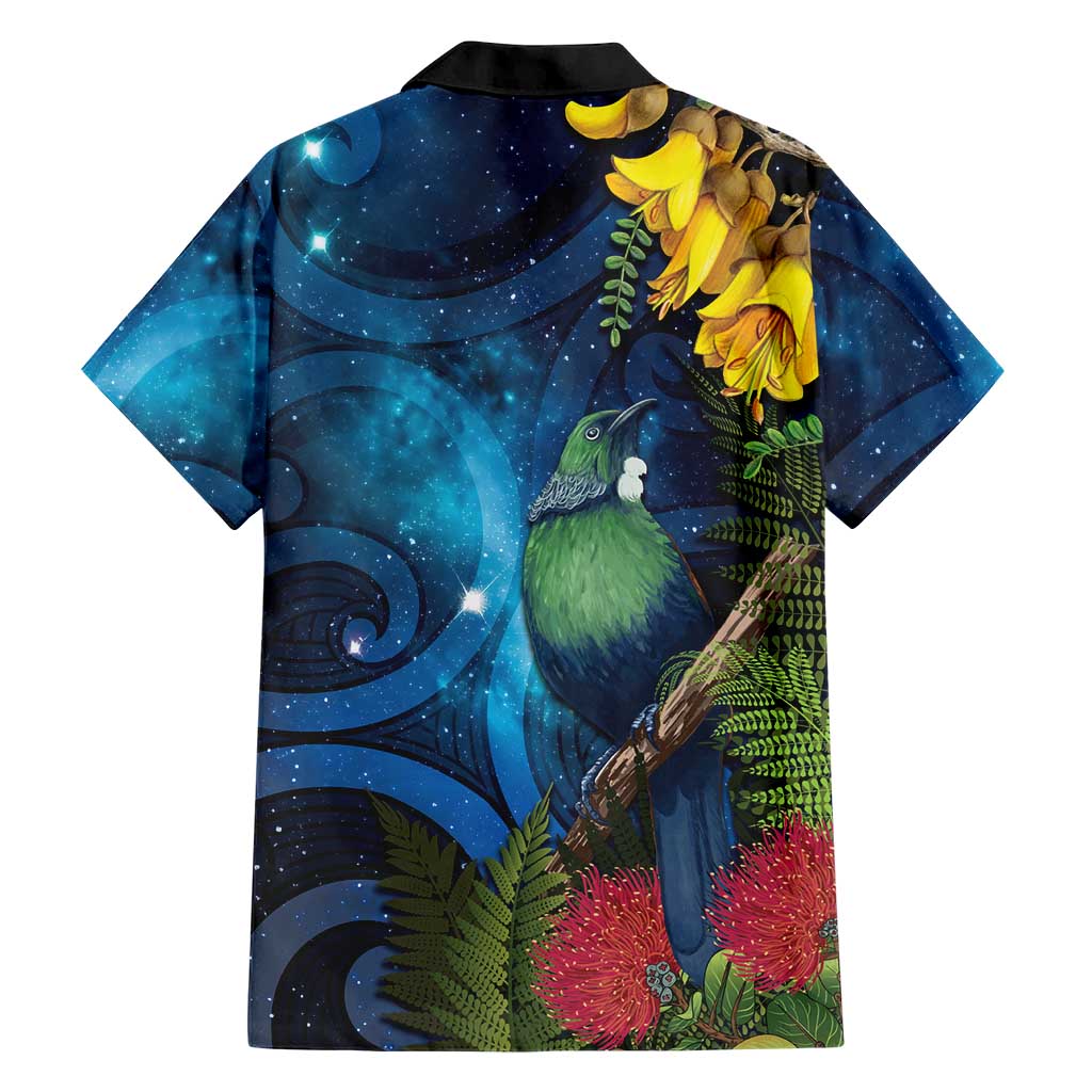 Tui Bird New Zealand Starry Sky Family Matching Off Shoulder Maxi Dress and Hawaiian Shirt Maori Koru LT7 - Polynesian Pride