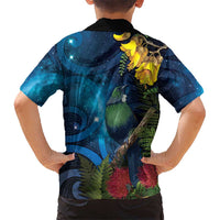 Tui Bird New Zealand Starry Sky Family Matching Off Shoulder Short Dress and Hawaiian Shirt Maori Koru LT7 - Polynesian Pride