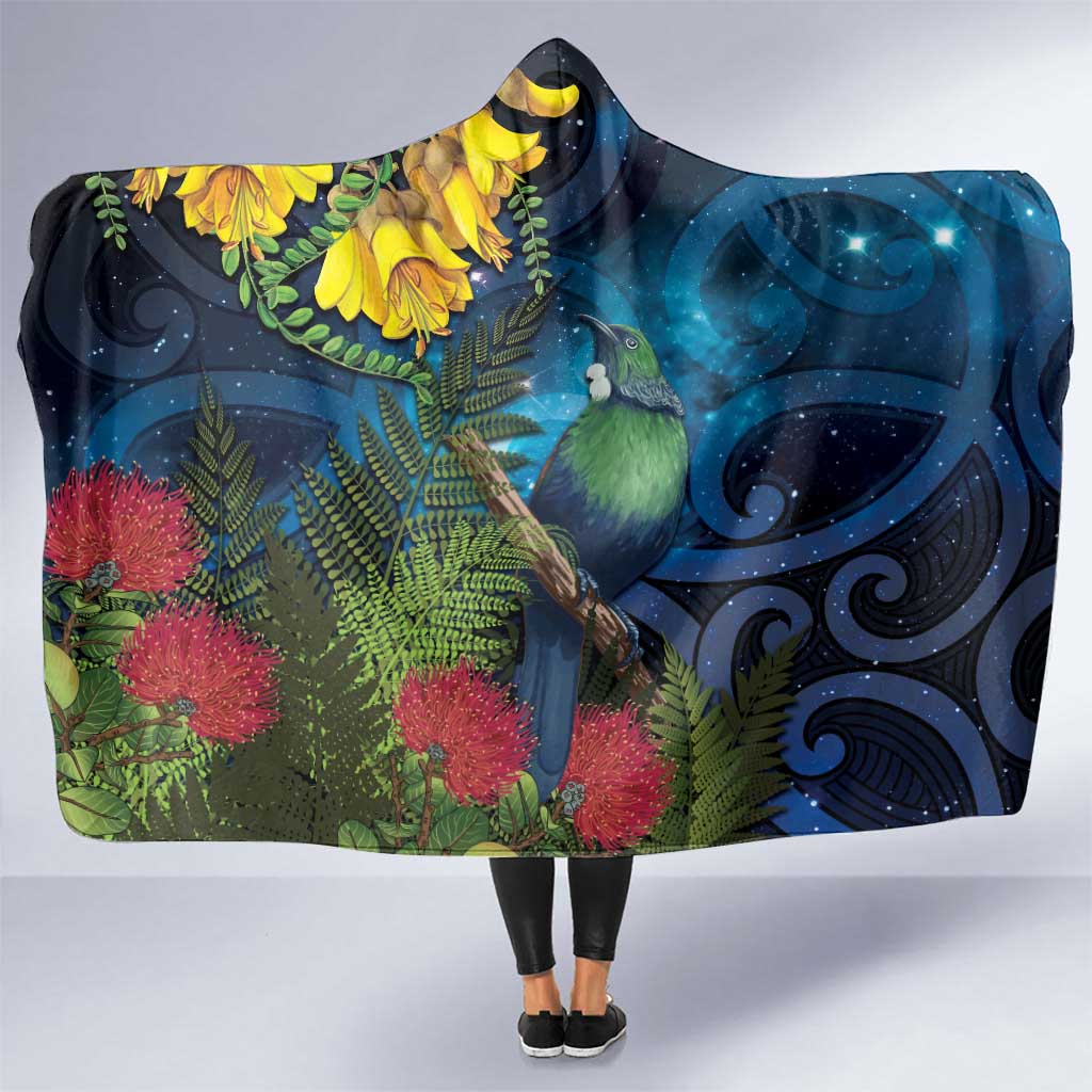 Tui Bird New Zealand Starry Sky Hooded Blanket Maori Koru LT7 One Size Galaxy - Polynesian Pride