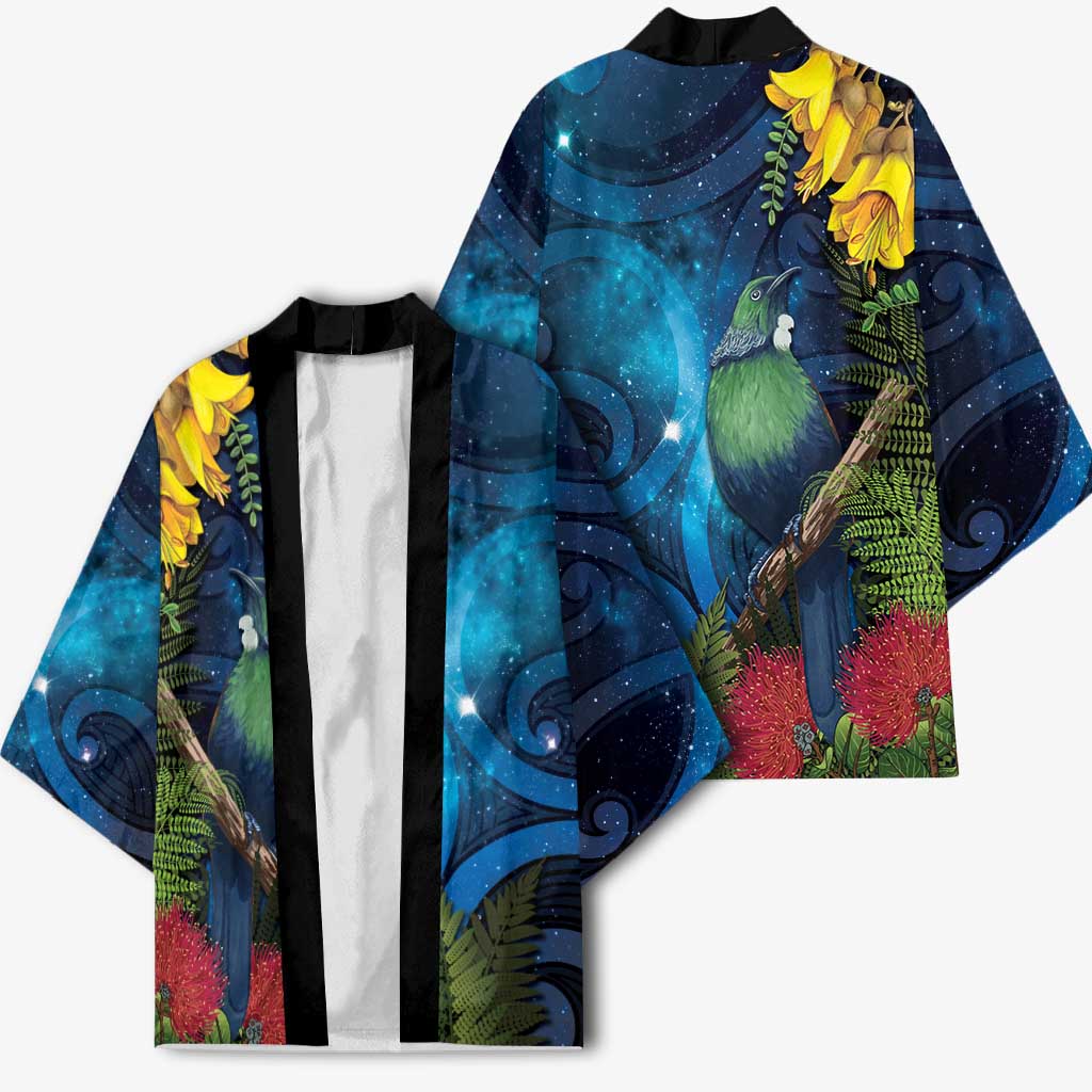 Tui Bird New Zealand Starry Sky Kimono Maori Koru