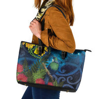 Tui Bird New Zealand Starry Sky Leather Tote Bag Maori Koru