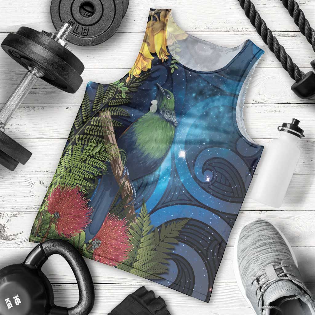 Tui Bird New Zealand Starry Sky Men Tank Top Maori Koru