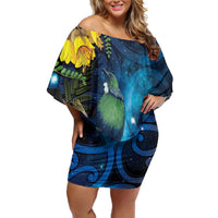 Tui Bird New Zealand Starry Sky Off Shoulder Short Dress Maori Koru