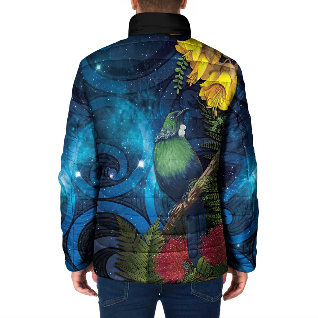 Tui Bird New Zealand Starry Sky Padded Jacket Maori Koru