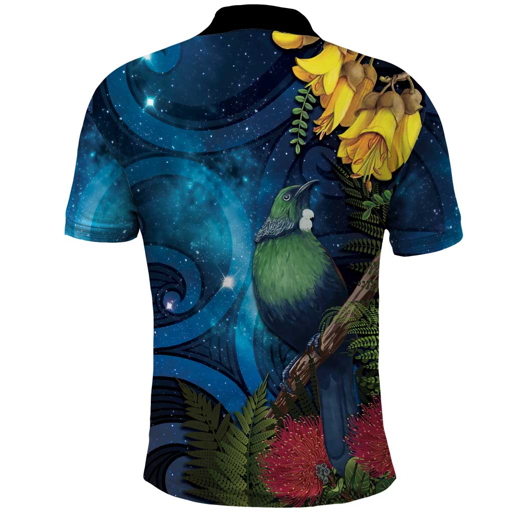 Tui Bird New Zealand Starry Sky Polo Shirt Maori Koru LT7 - Polynesian Pride
