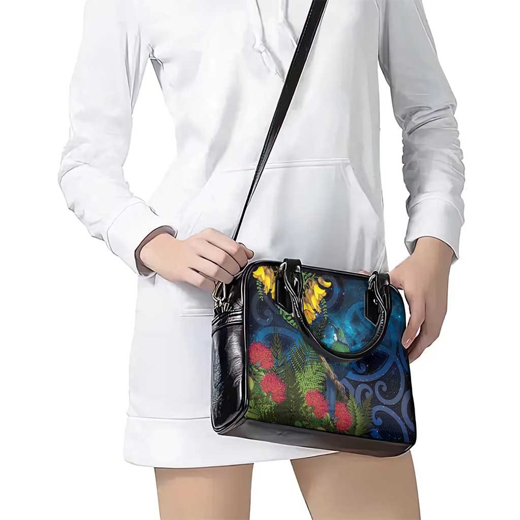 Tui Bird New Zealand Starry Sky Shoulder Handbag Maori Koru