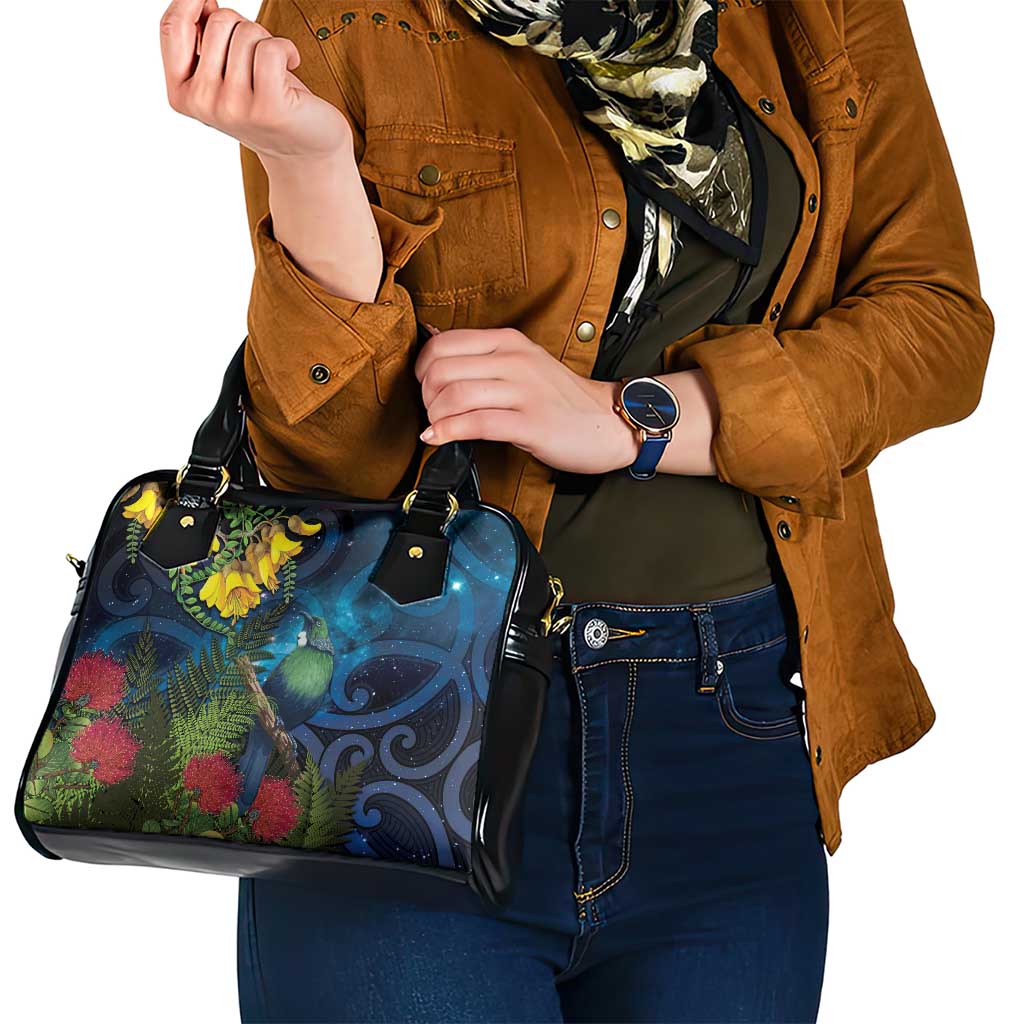 Tui Bird New Zealand Starry Sky Shoulder Handbag Maori Koru