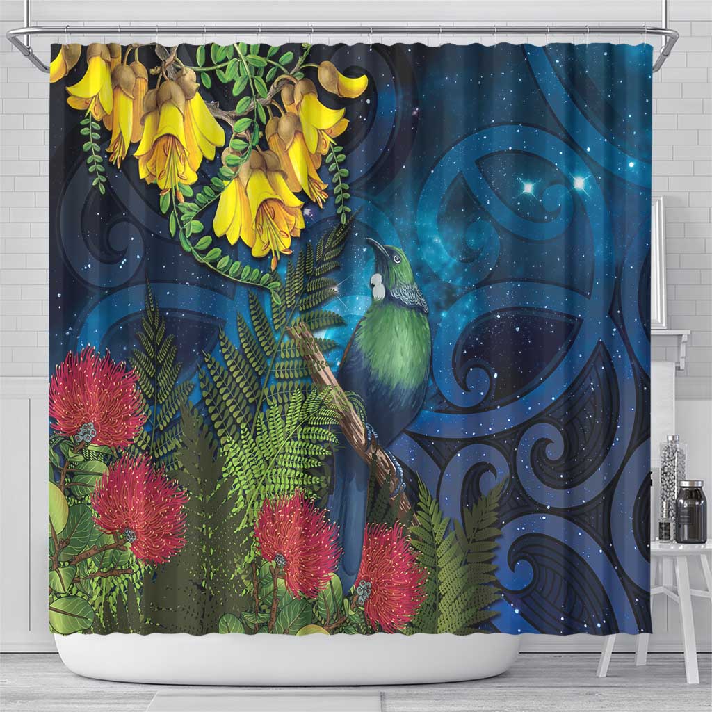 Tui Bird New Zealand Starry Sky Shower Curtain Maori Koru LT7 - Polynesian Pride