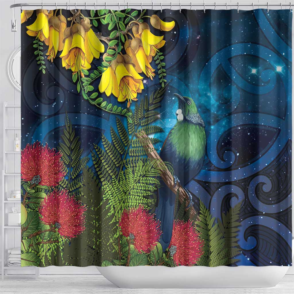 Tui Bird New Zealand Starry Sky Shower Curtain Maori Koru LT7 - Polynesian Pride