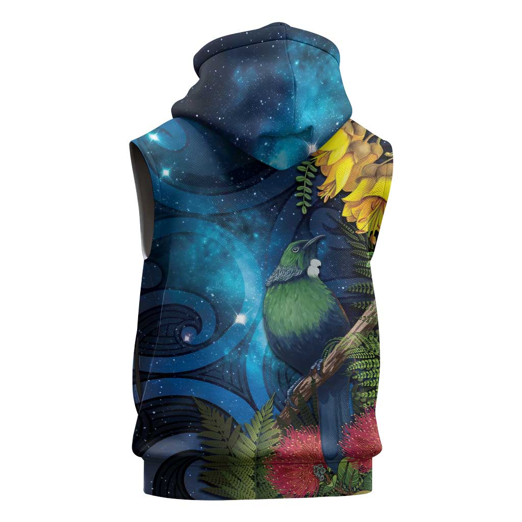 Tui Bird New Zealand Starry Sky Sleeveless Zip Hoodie Maori Koru LT7 - Polynesian Pride