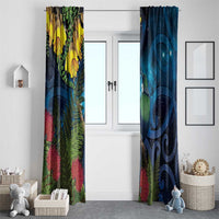 Tui Bird New Zealand Starry Sky Window Curtain Maori Koru
