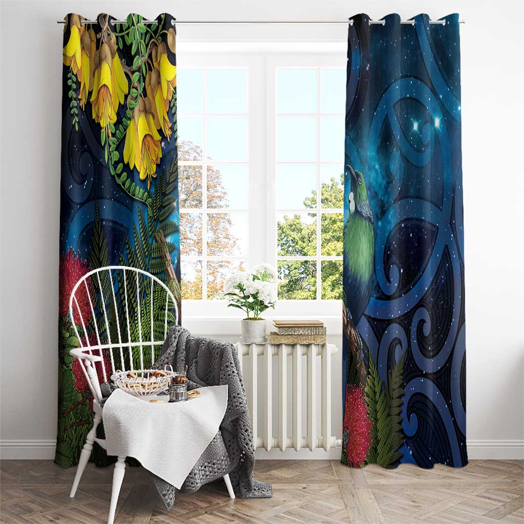 Tui Bird New Zealand Starry Sky Window Curtain Maori Koru
