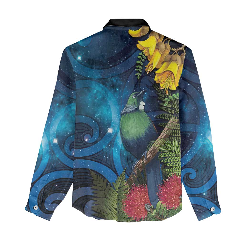 Tui Bird New Zealand Starry Sky Women Casual Shirt Maori Koru LT7 - Polynesian Pride