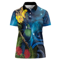 Tui Bird New Zealand Starry Sky Women Polo Shirt Maori Koru LT7 Female Galaxy - Polynesian Pride