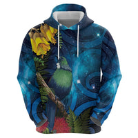 Tui Bird New Zealand Starry Sky Zip Hoodie Maori Koru