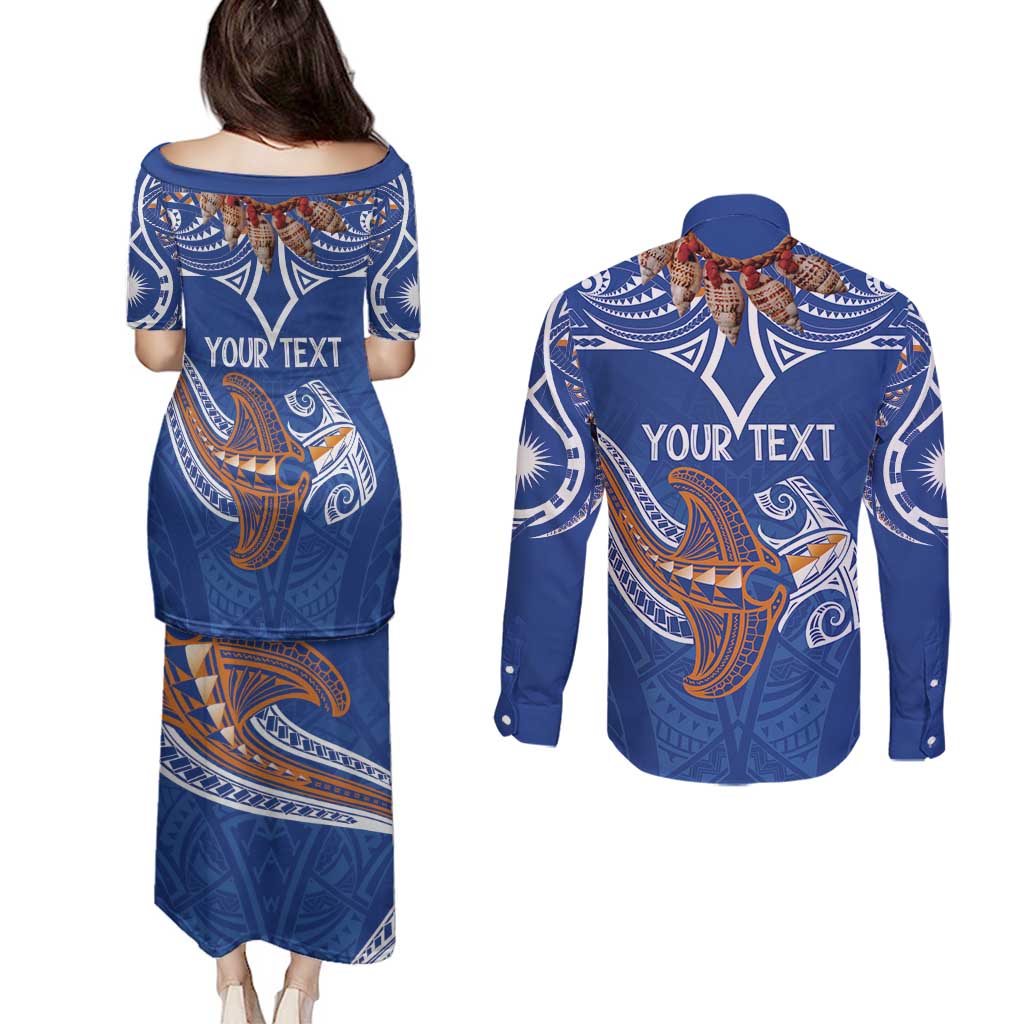 Yokwe Marshall Islands Personalized Couples Matching Puletasi and Long Sleeve Button Shirt Jemenei Day - Seashell Necklace