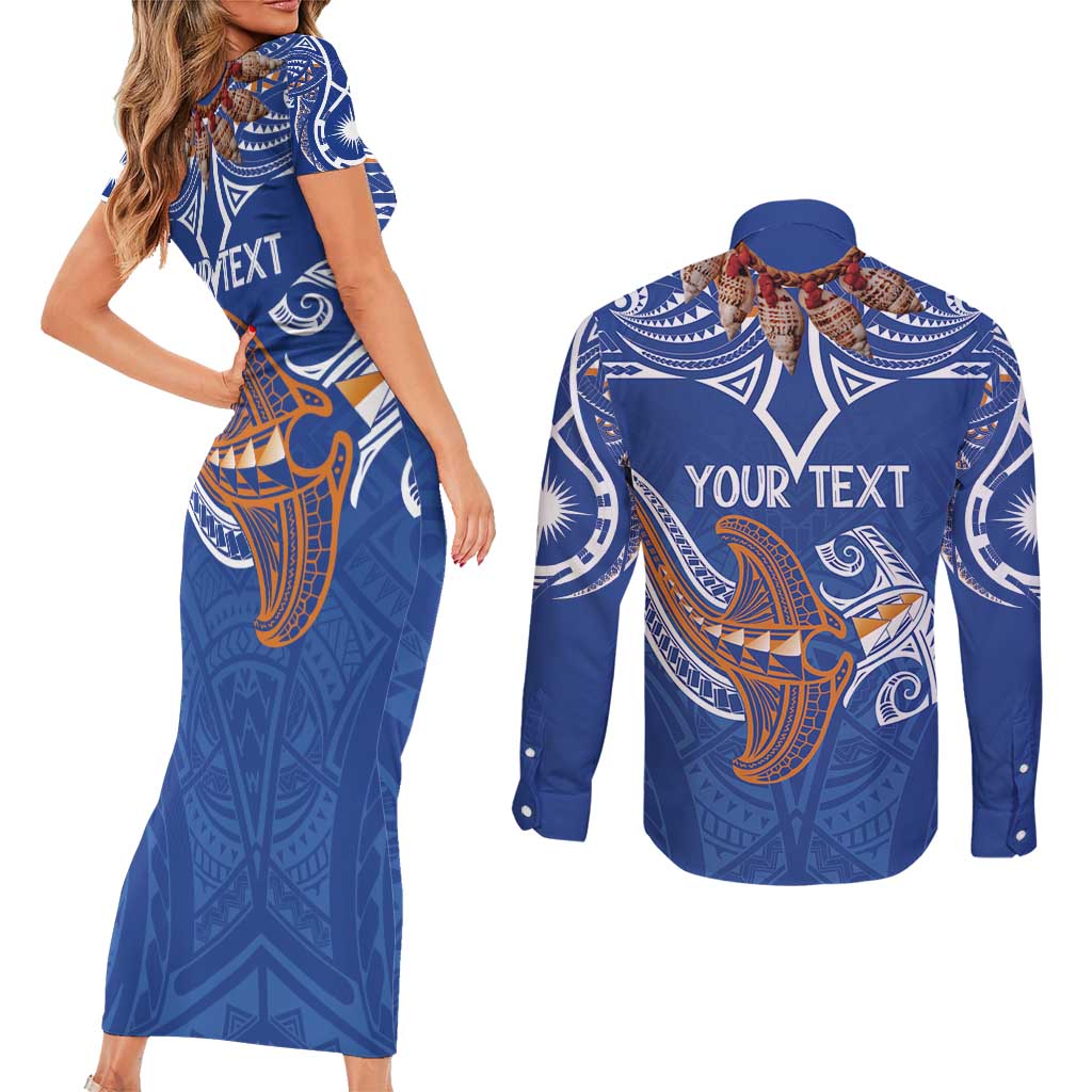 Yokwe Marshall Islands Personalized Couples Matching Short Sleeve Bodycon Dress and Long Sleeve Button Shirt Jemenei Day - Seashell Necklace LT7 - Polynesian Pride