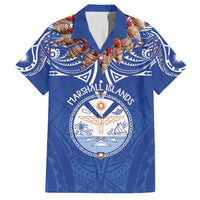 Yokwe Marshall Islands Personalized Family Matching Off Shoulder Maxi Dress and Hawaiian Shirt Jemenei Day - Seashell Necklace LT7 Dad's Shirt - Short Sleeve Blue - Polynesian Pride