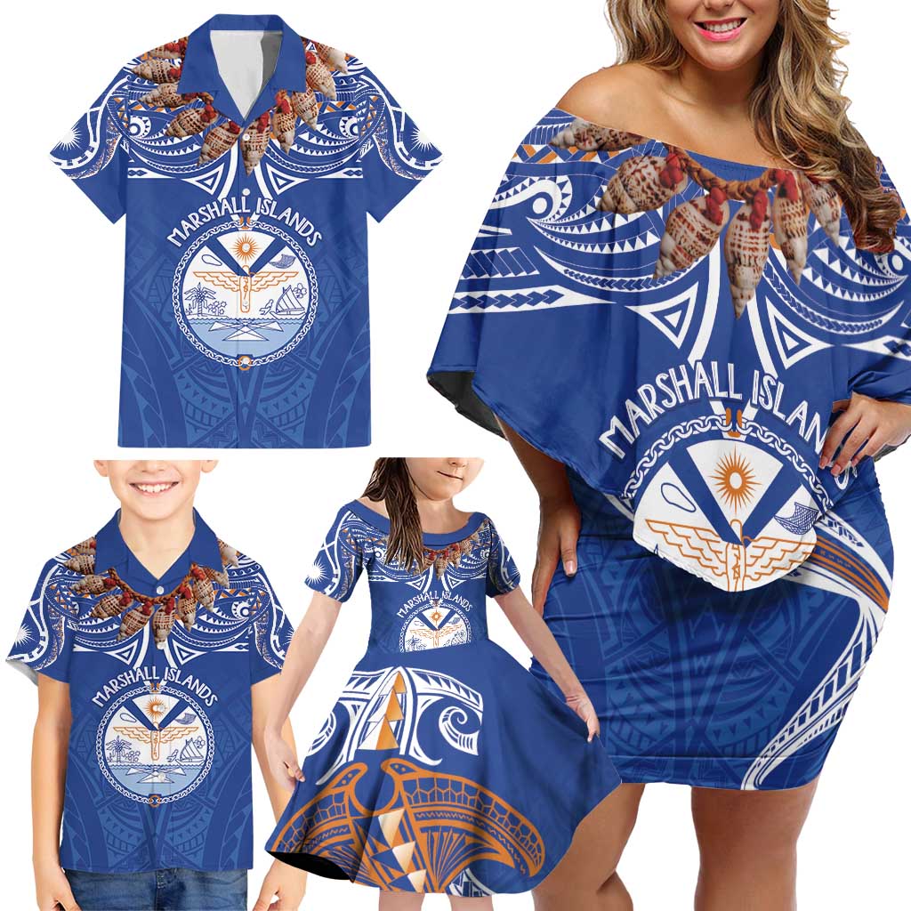 Yokwe Marshall Islands Personalized Family Matching Off Shoulder Short Dress and Hawaiian Shirt Jemenei Day - Seashell Necklace LT7 - Polynesian Pride