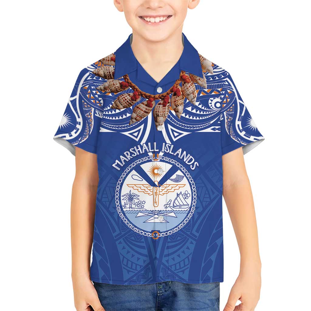 Yokwe Marshall Islands Personalized Family Matching Puletasi and Hawaiian Shirt Jemenei Day - Seashell Necklace LT7 Son's Shirt Blue - Polynesian Pride