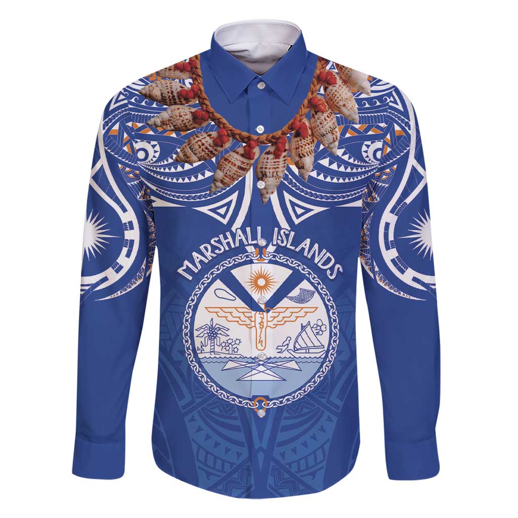 Yokwe Marshall Islands Personalized Family Matching Short Sleeve Bodycon Dress and Hawaiian Shirt Jemenei Day - Seashell Necklace LT7 Dad's Shirt - Long Sleeve Blue - Polynesian Pride