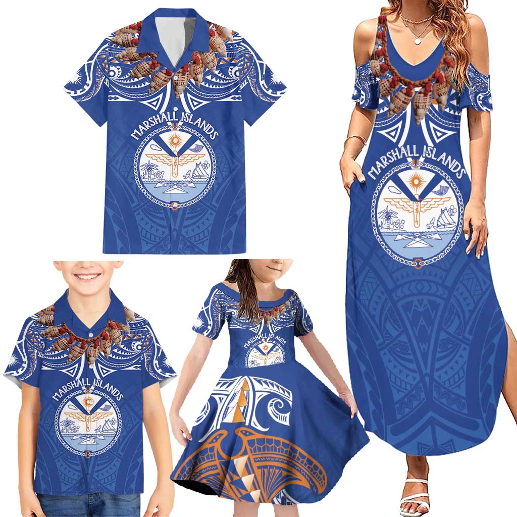 Yokwe Marshall Islands Personalized Family Matching Summer Maxi Dress and Hawaiian Shirt Jemenei Day - Seashell Necklace LT7 - Polynesian Pride