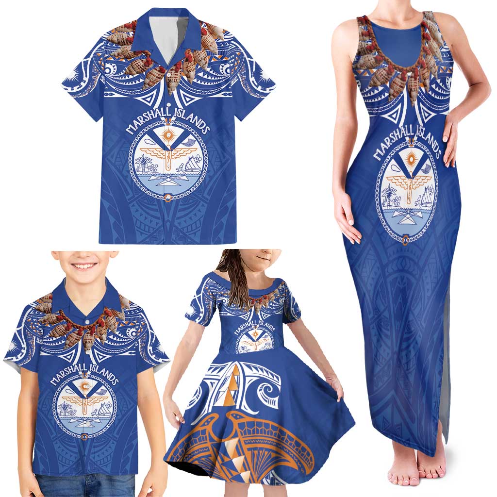 Yokwe Marshall Islands Personalized Family Matching Tank Maxi Dress and Hawaiian Shirt Jemenei Day - Seashell Necklace LT7 - Polynesian Pride