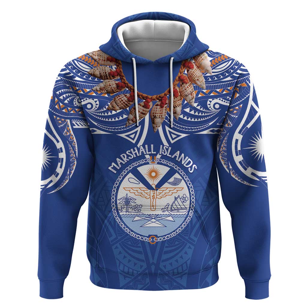 Yokwe Marshall Islands Personalized Hoodie Jemenei Day - Seashell Necklace LT7 Pullover Hoodie Blue - Polynesian Pride