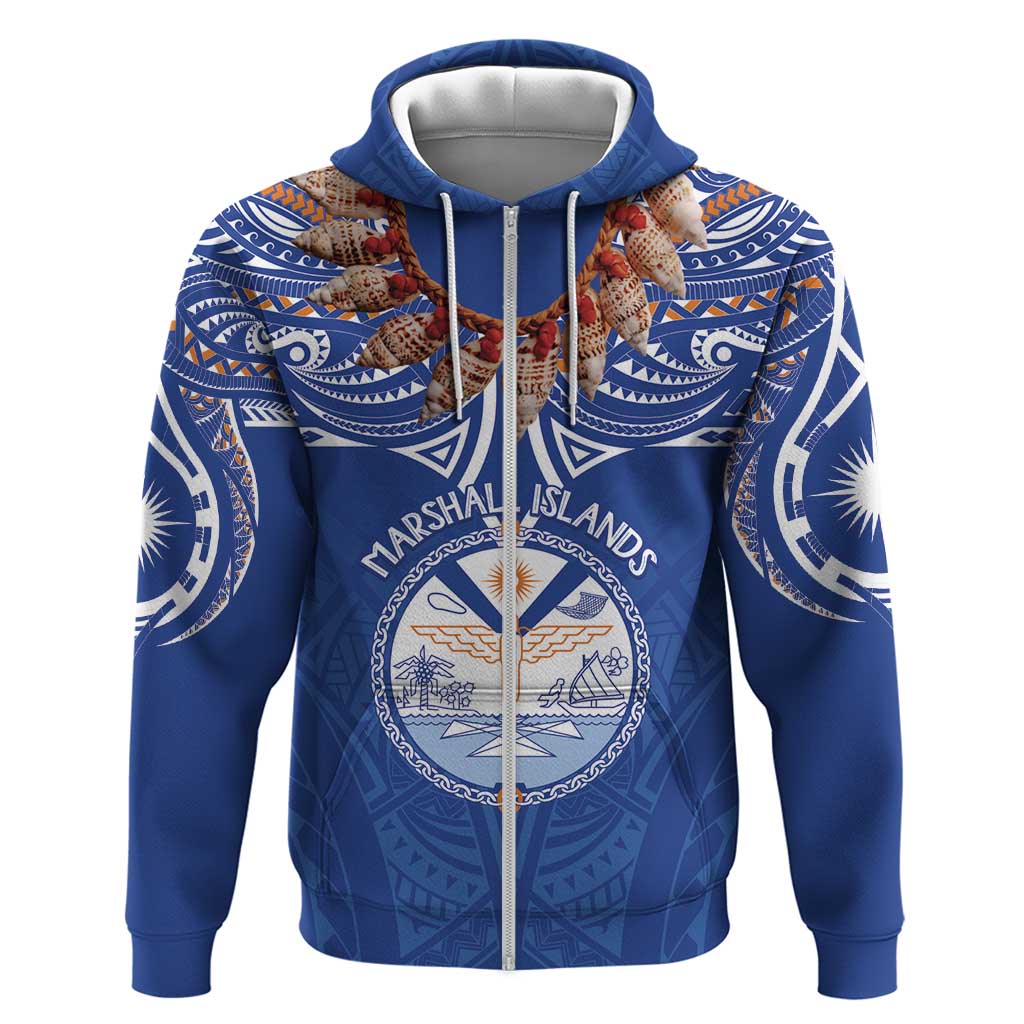 Yokwe Marshall Islands Personalized Hoodie Jemenei Day - Seashell Necklace LT7 Zip Hoodie Blue - Polynesian Pride