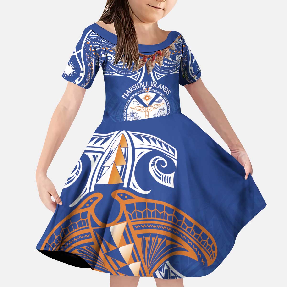 Yokwe Marshall Islands Personalized Kid Short Sleeve Dress Jemenei Day - Seashell Necklace