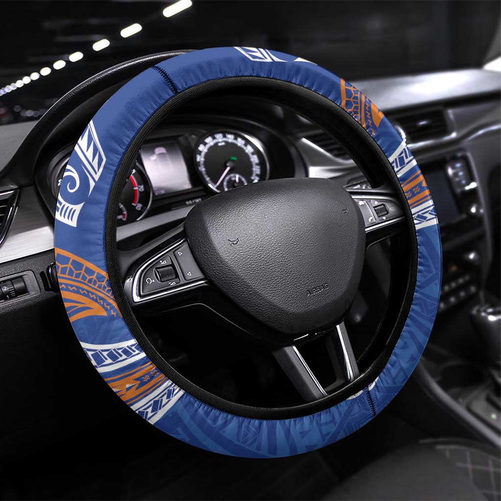 Yokwe Marshall Islands Steering Wheel Cover Jemenei Day - Seashell Necklace LT7 Universal Fit Blue - Polynesian Pride