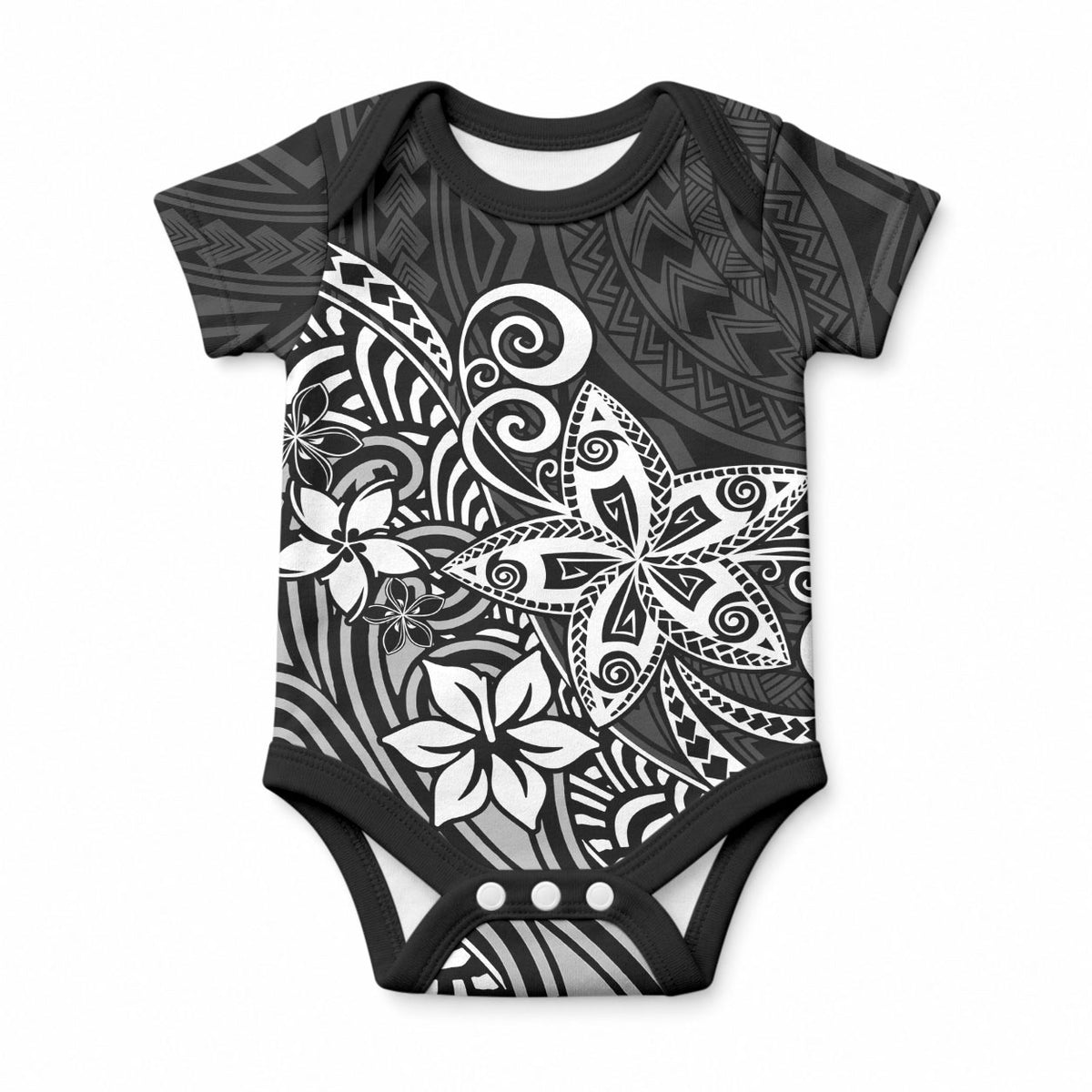 Polynesia Baby Onesie Plumeria Black Curves