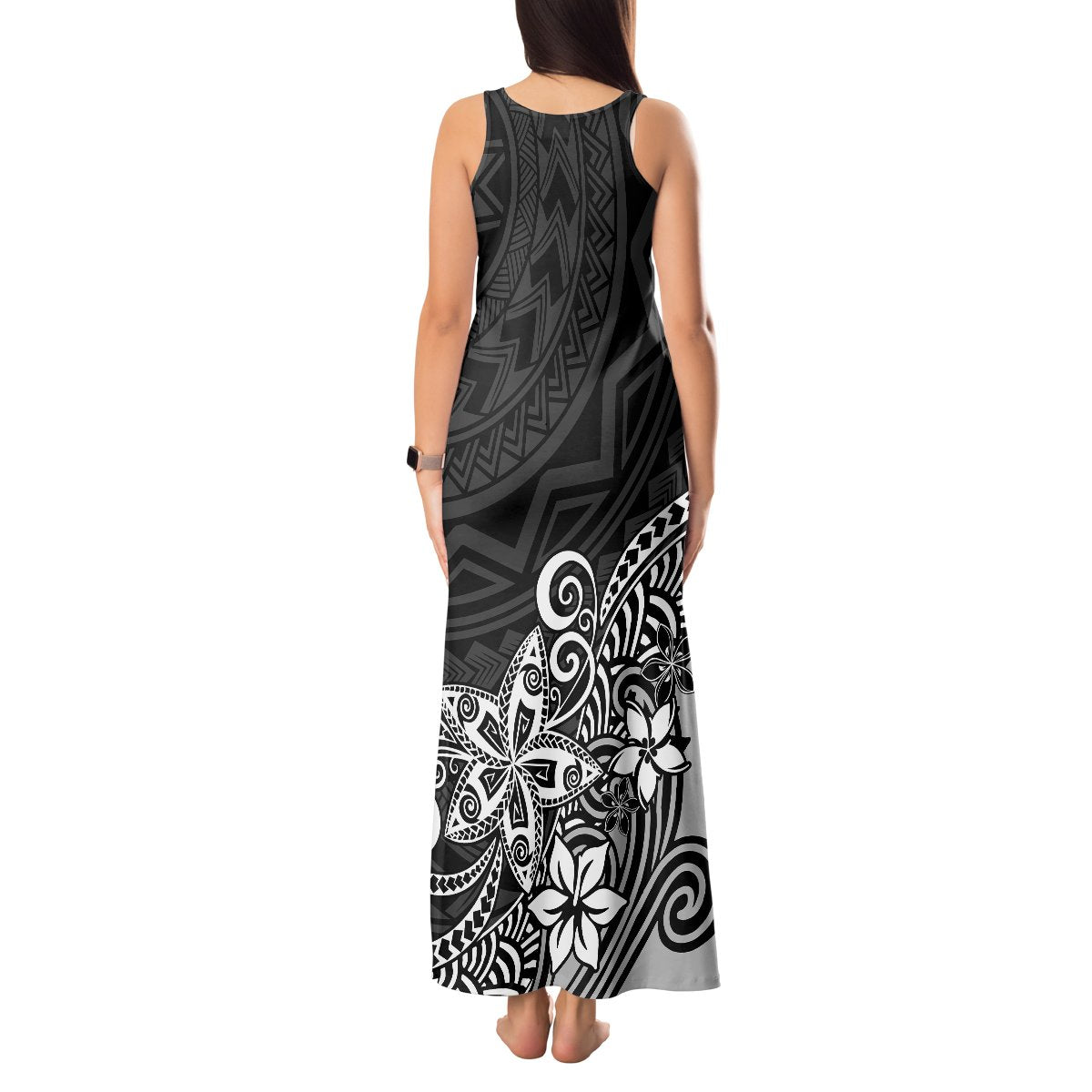 Polynesia Tank Maxi Dress Plumeria Black Curves LT7 - Polynesian Pride