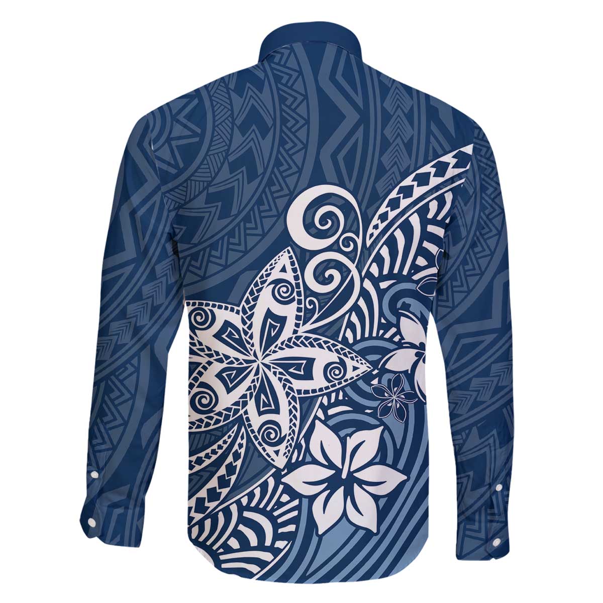 Hawaii Family Matching Outfits Polynesia Off Shoulder Long Sleeve Dress And Shirt Family Set Clothes Plumeria Navy Curves LT7 - Polynesian Pride